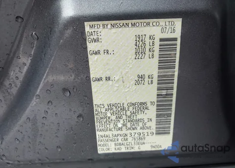 2016 Nissan Altima 2.5 S z USA, uszkodzony, nr VIN 1N4AL3APXGN379519